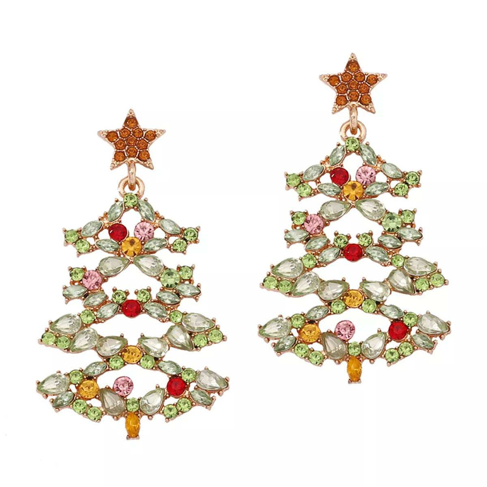 Christmas Tree Earrings with Rhinestones - Trendsi - Flyclothing LLC