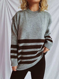 Striped Dropped Shoulder Long Sleeve Sweater - Trendsi - Flyclothing LLC
