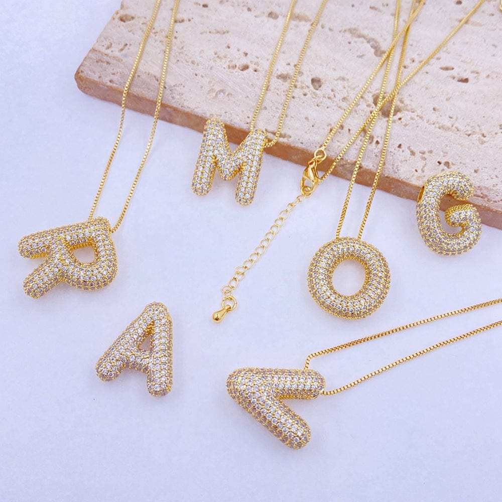 Gold-Plated Inlaid Zircon Letter Necklace - Trendsi - Flyclothing LLC