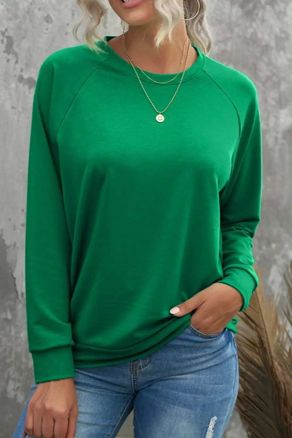 Round Neck Long Sleeve Sweatshirt - Trendsi - Flyclothing LLC