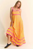 Davi & Dani Geo 2 Tone Printed Wavi Trim Tiered Maxi Dress - Trendsi - Flyclothing LLC