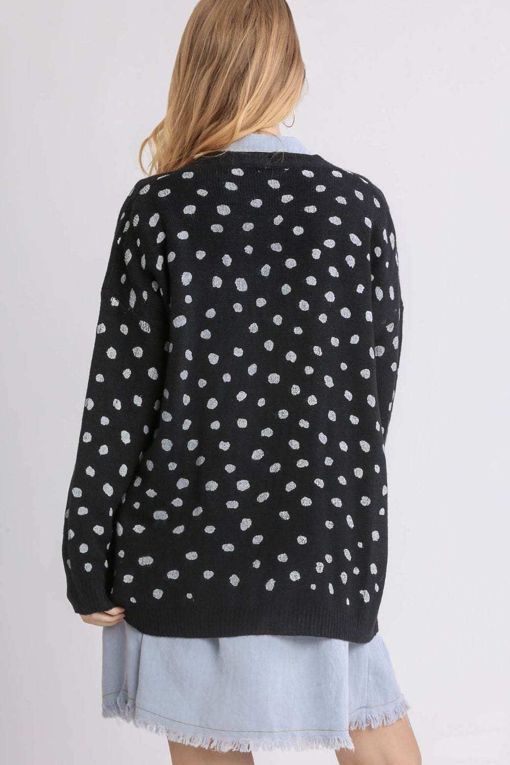 Umgee Polka Dot Open Front Drop Shoulder Cardigan - Trendsi - Flyclothing LLC