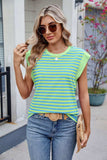 Contrast Striped Round Neck T-Shirt - Trendsi - Flyclothing LLC
