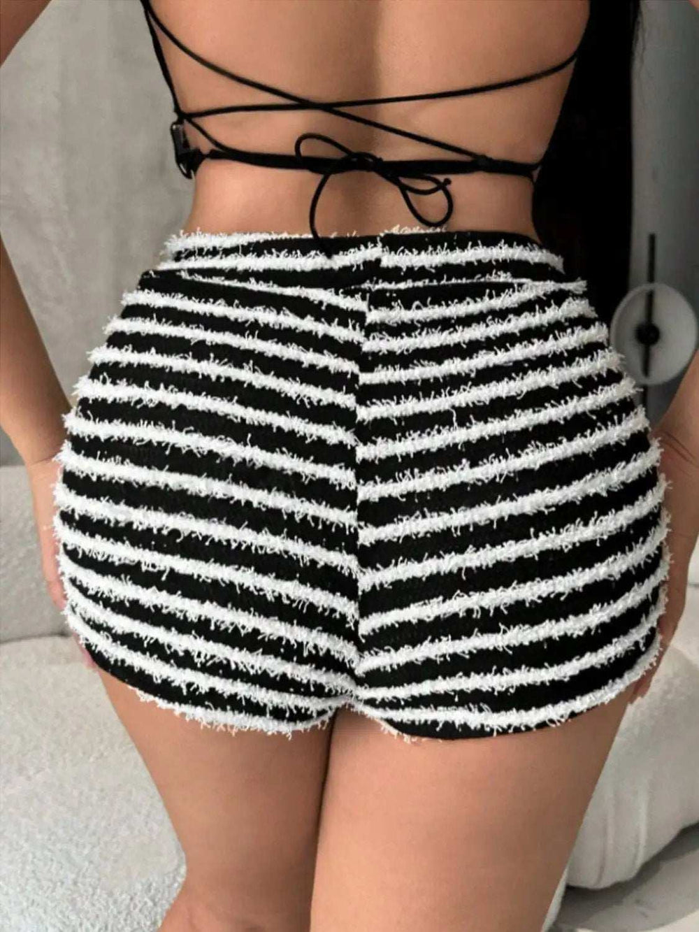 Striped High Waist Shorts - Trendsi - Flyclothing LLC