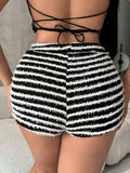 Striped High Waist Shorts - Trendsi - Flyclothing LLC