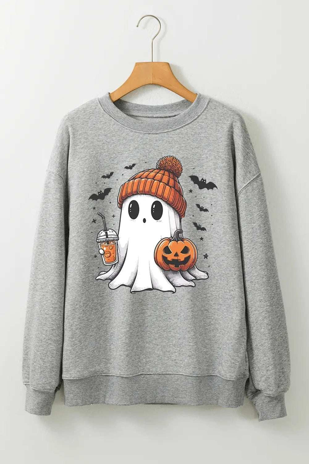 Ghost Round Neck Long Sleeve Sweatshirt - Trendsi - Flyclothing LLC