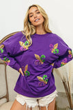 BiBi Fleur De Lis Sequin Patches Mardi Gras Sweatshirt - Trendsi - Flyclothing LLC