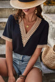 Full Size Lace Detail V-Neck Short Sleeve Blouse - Trendsi - Flyclothing LLC