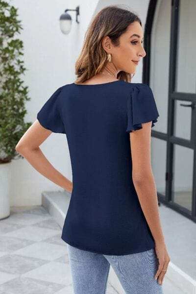 Frill Square Neck Flutter Sleeve Blouse - Trendsi - Flyclothing LLC