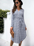 Button Down Printed Long Sleeve Shirt Dress - Trendsi - Flyclothing LLC