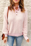Button Detail Mock Neck Long Sleeve Sweater - Trendsi - Flyclothing LLC