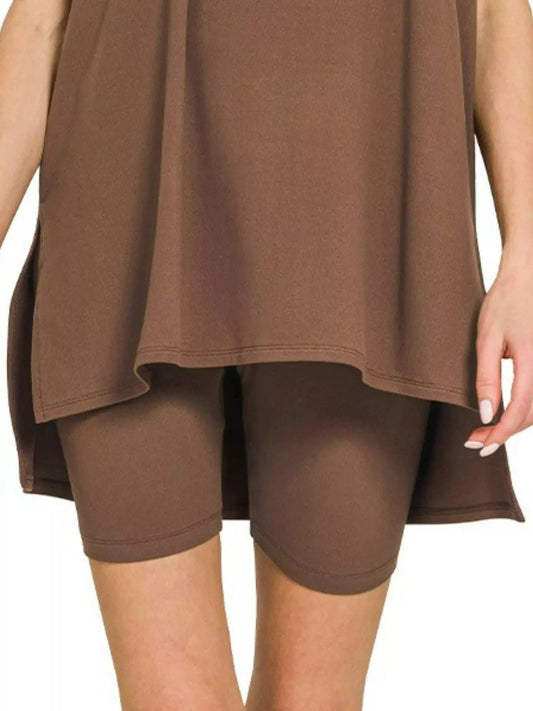 Zenana Full Size Brushed Dty Microfiber Round Neck Top and Biker Shorts Set Plus Size - Trendsi - Flyclothing LLC