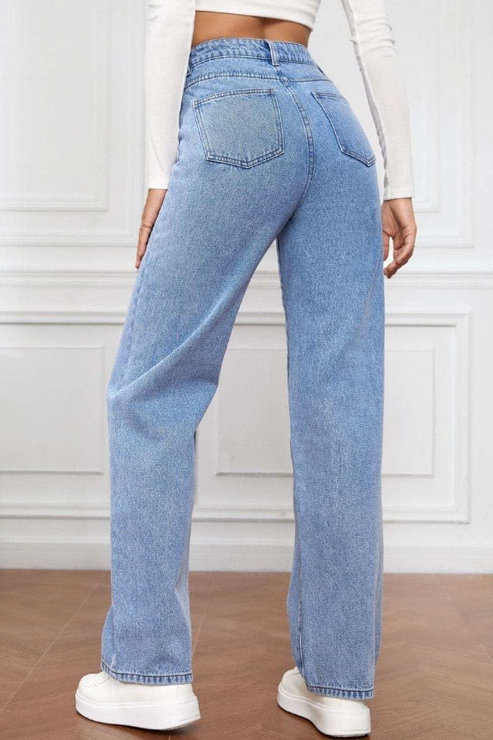 High Waist Straight Jeans - Trendsi - Flyclothing LLC