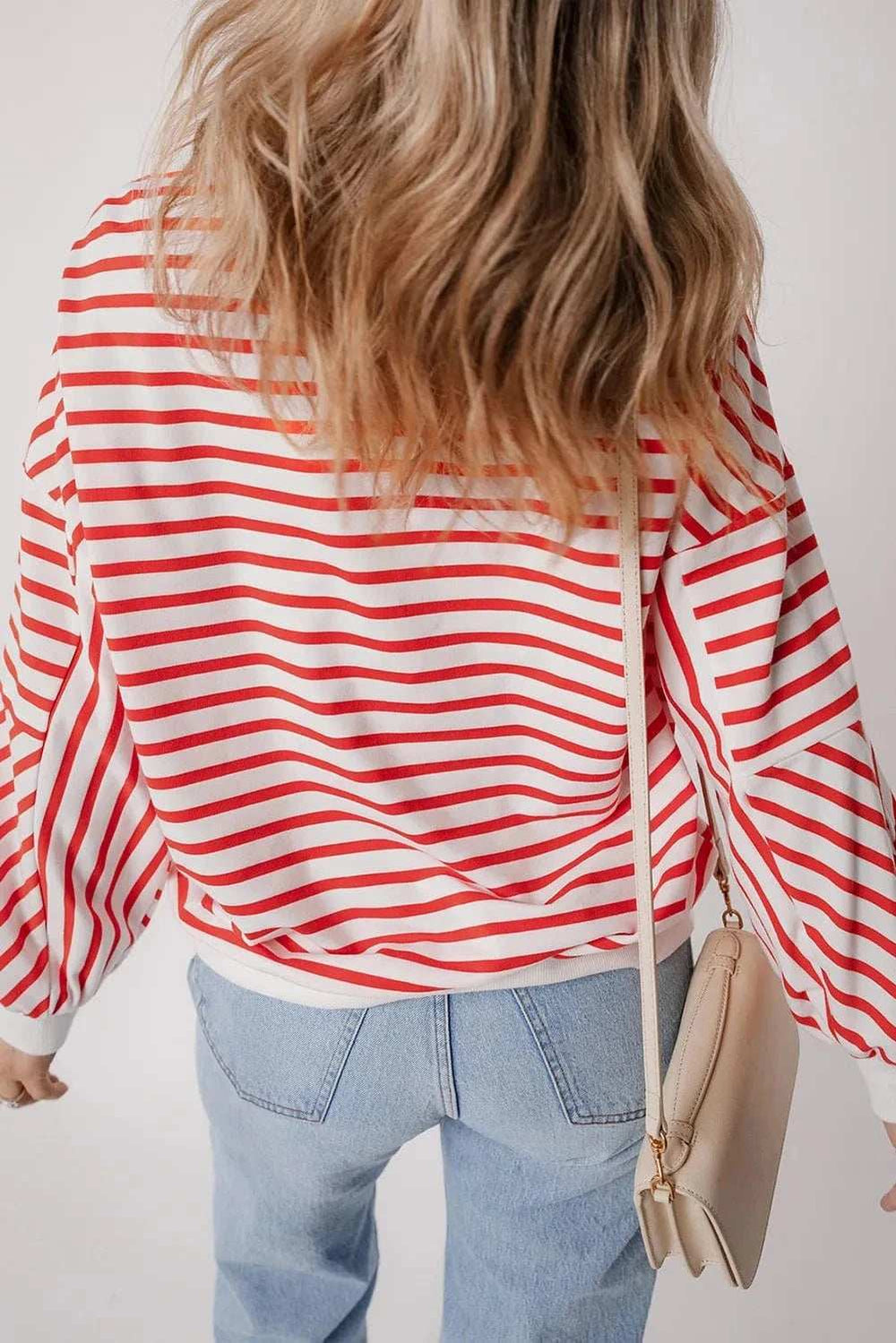 Striped Dropped Shoulder Long Sleeve Sweatshirt - Trendsi - Flyclothing LLC