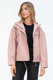 How Dare U Drawstring Hem PU Leather Zip Up Jacket - Trendsi - Flyclothing LLC