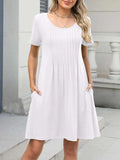Pleated Front Round Neck Swing Dress - Trendsi - Flyclothing LLC