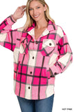 Zenana Oversized Plaid Fleece Shacket - Trendsi - Flyclothing LLC