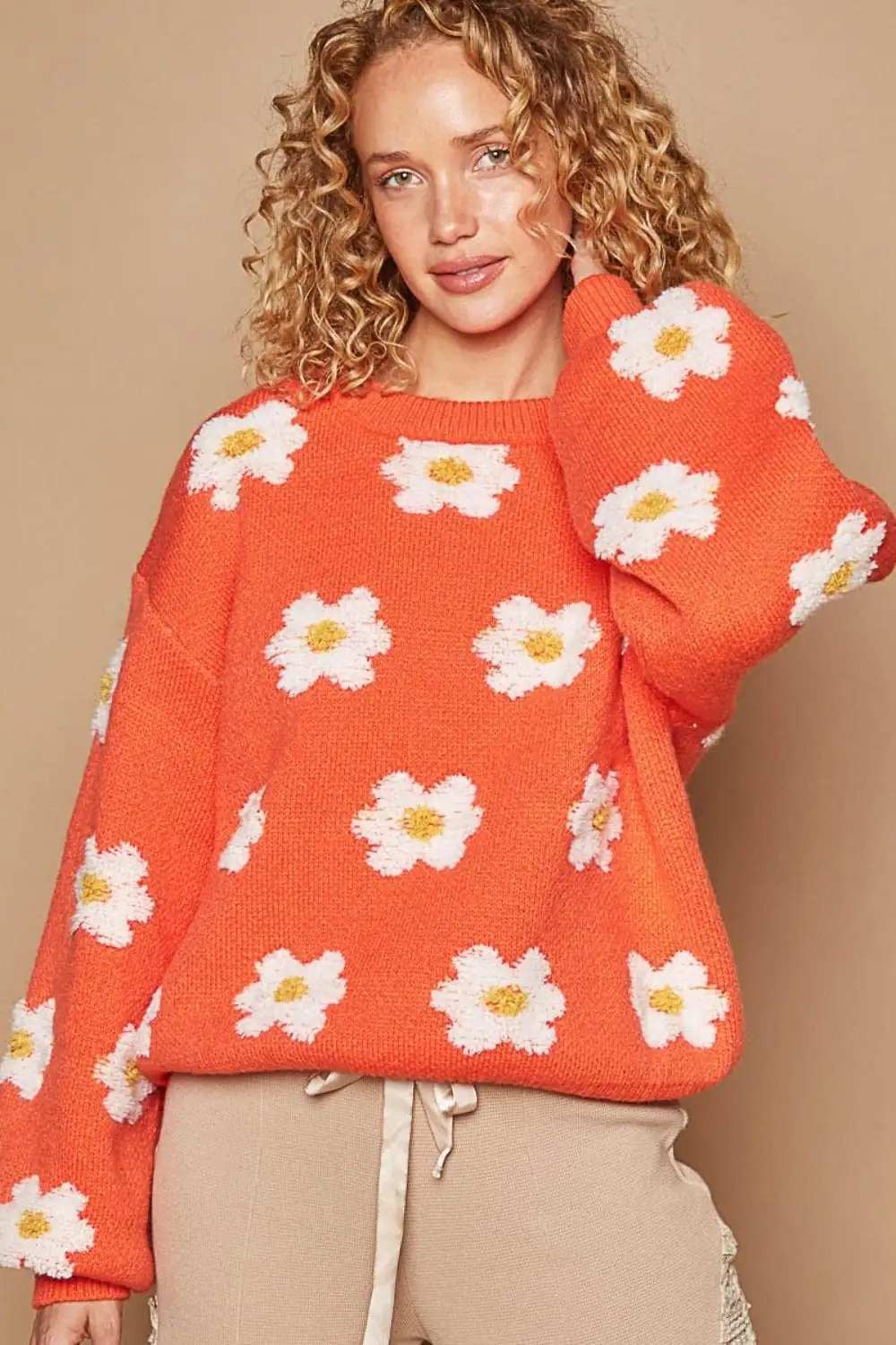 POL Daisy Pattern Drop Shoulder Sweater - Trendsi - Flyclothing LLC