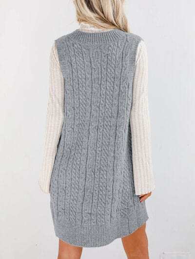 Lovelet Cable Knit V-Neck Mini Sweater Overall Dress - Trendsi - Flyclothing LLC