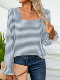 Striped Square Neck Flounce Sleeve Top - Trendsi - Flyclothing LLC