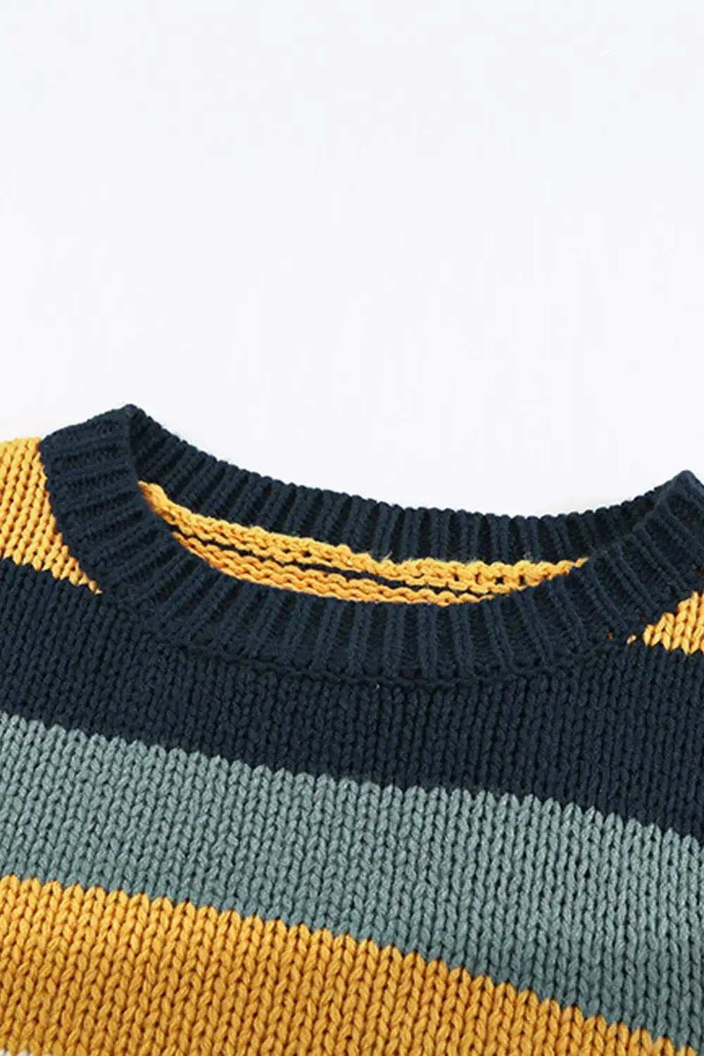 Color Block Round Neck Dropped Shoulder Sweater - Trendsi - Flyclothing LLC