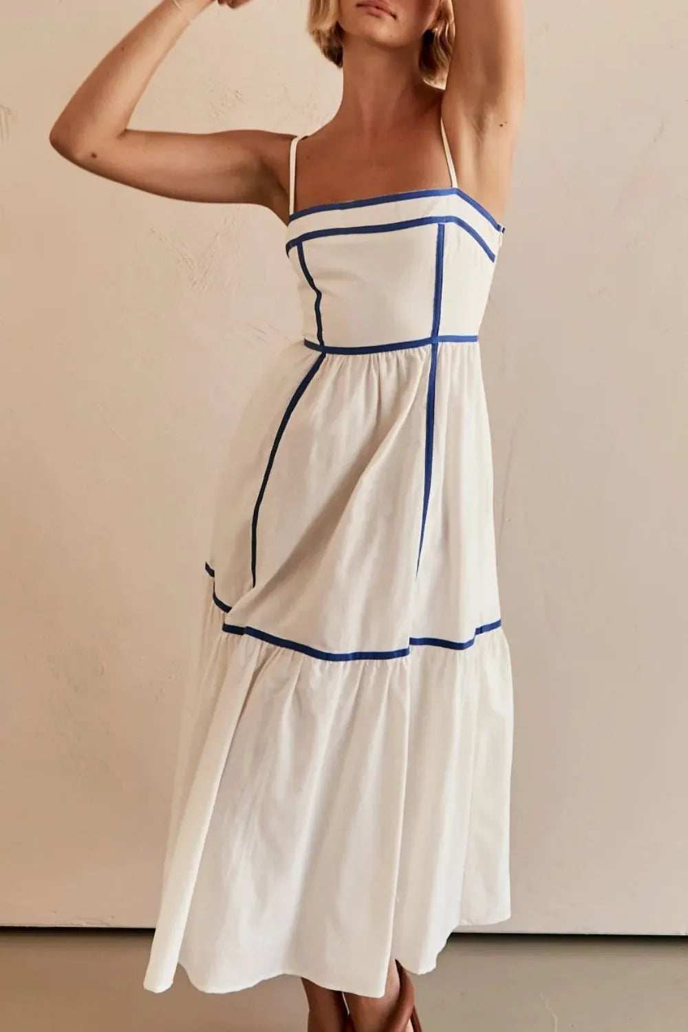 Contrast Trim Square Neck Midi Cami Dress - Trendsi - Flyclothing LLC