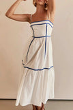 Contrast Trim Square Neck Midi Cami Dress - Trendsi - Flyclothing LLC