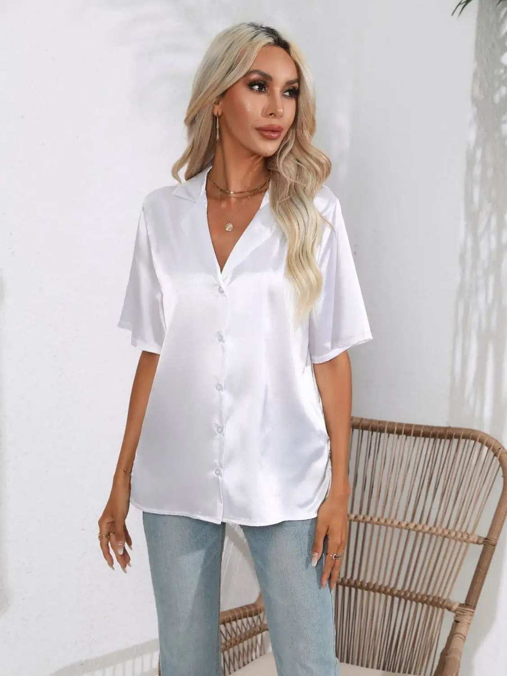 Button Down Short Sleeve Shirt - Trendsi - Flyclothing LLC