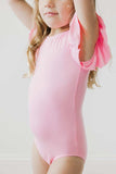 Bubblegum Pink S/S Flutter Sleeve Leotard - Mila & Rose ® - Flyclothing LLC