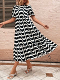 Wavy Striped Round Neck Short Sleeve Dress - Trendsi - Flyclothing LLC