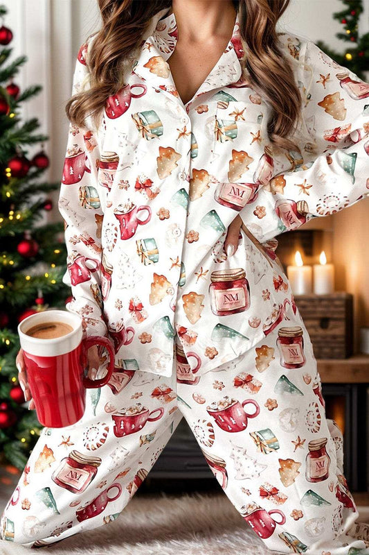 Printed Collared Neck Top and Pants Lounge Set - Trendsi - Flyclothing LLC