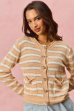 SO ME Stripe Long Sleeves Button Sweater Cardigan - Trendsi - Flyclothing LLC