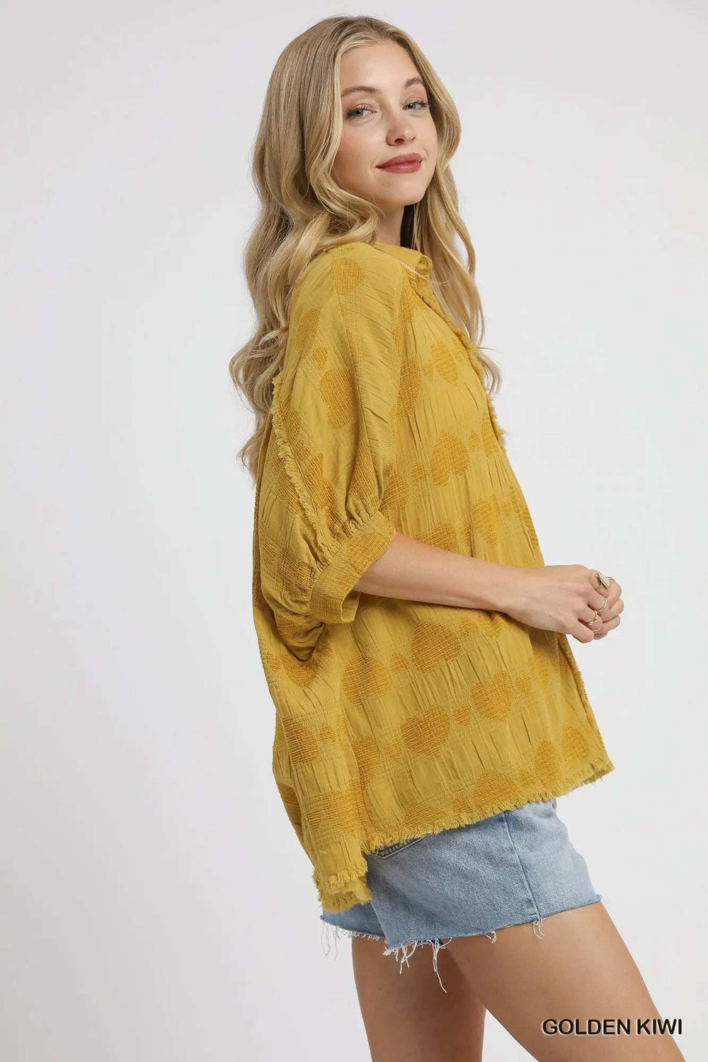 Umgee Jacquard Heart Collared Shirt - Trendsi - Flyclothing LLC