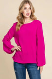 BOMBOM Textured Balloon Sleeve Top - Trendsi - Flyclothing LLC