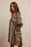 BiBi Leopard Prints Mix and Match Short Sleeves Dress - Trendsi - Flyclothing LLC