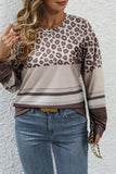 Plus Size Leopard Round Neck Long Sleeve Top - Trendsi - Flyclothing LLC
