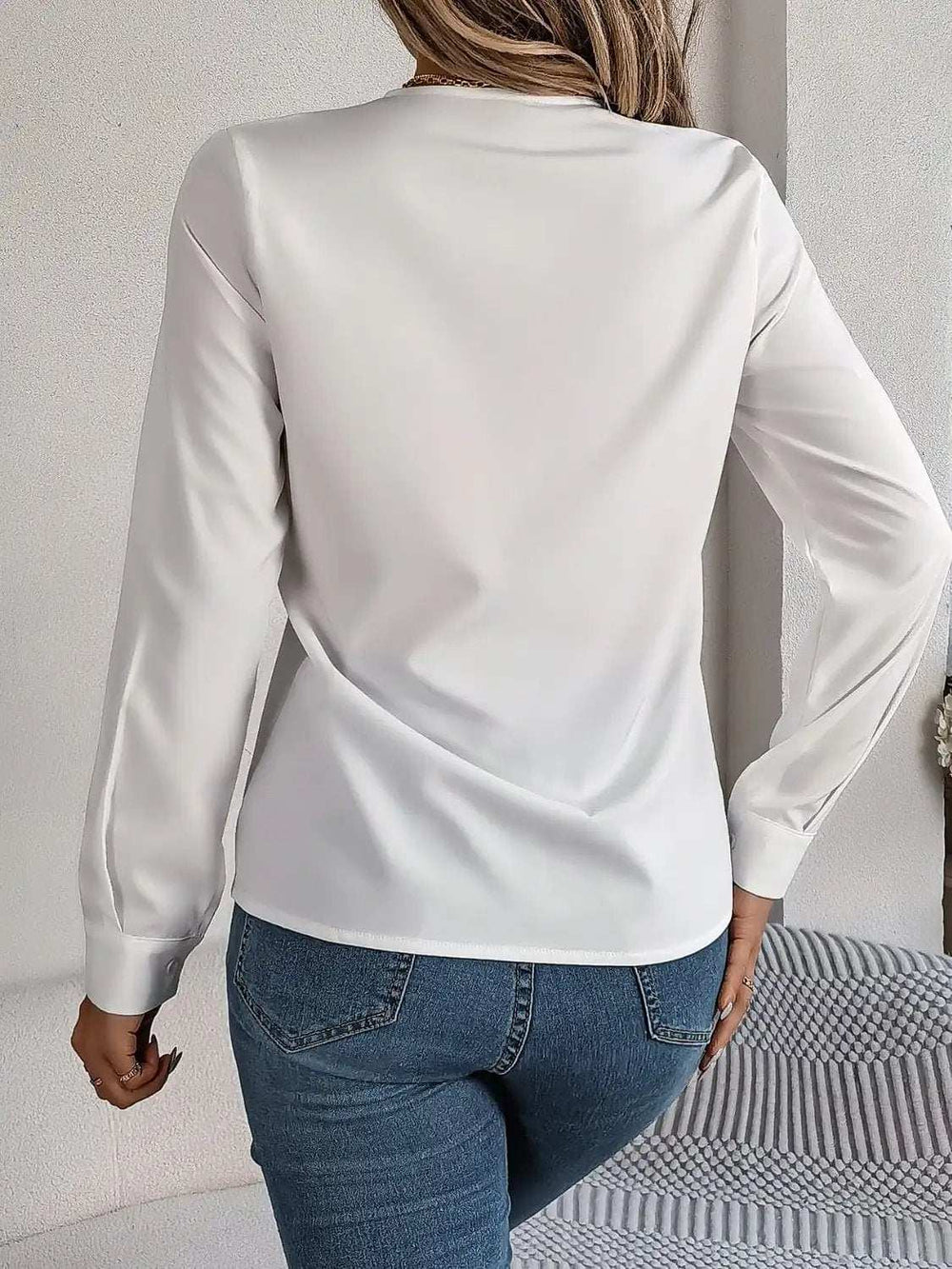 V-Neck Long Sleeve Blouse - Trendsi - Flyclothing LLC