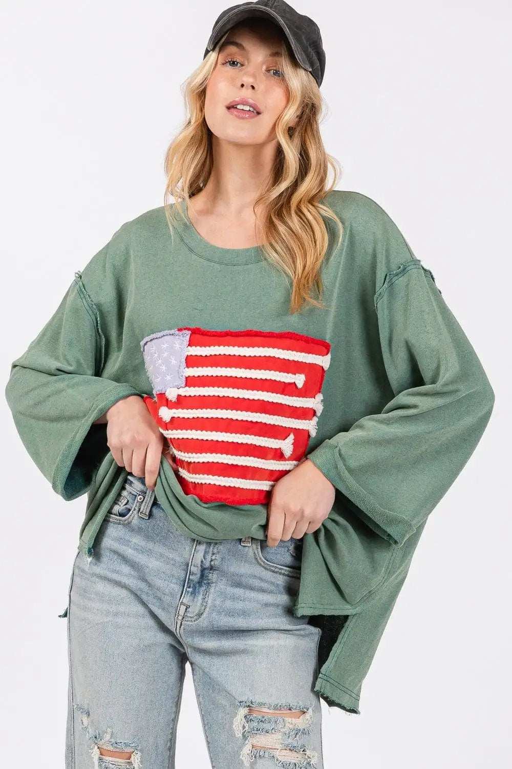 SAGE + FIG Full Size American Flag Patch Drop Shoulder T-Shirt - Trendsi - Flyclothing LLC