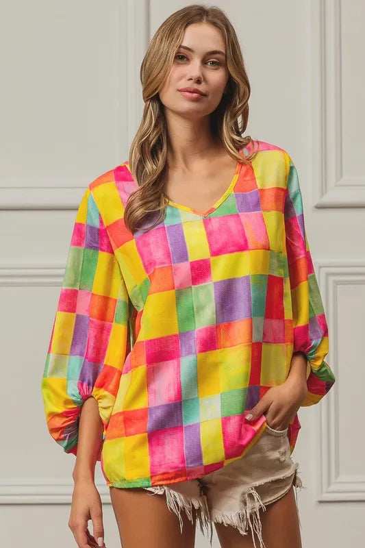 BiBi Multi Block Bubble Pop Ballon Top - Trendsi - Flyclothing LLC