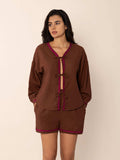 Tied V-Neck Long Sleeve Top and Shorts Set - Trendsi - Flyclothing LLC