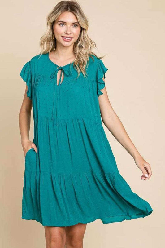 Culture Code Ruffle Cap Sleeve Tiered Dress - Trendsi - Flyclothing LLC