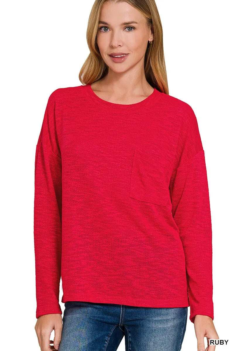 Zenana Slub Hacci Long Sleeve T-Shirt - Trendsi - Flyclothing LLC