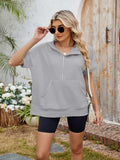 Half Zip Short Sleeve Hooded Top - Trendsi - Flyclothing LLC