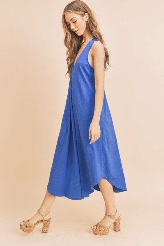 Aemi + Co Front Pleat Detail V-Neck Sleeveless Midi Dress - Trendsi - Flyclothing LLC