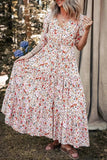 Boho Half Sleeve Floral V Neck Maxi Dress - Trendsi - Flyclothing LLC