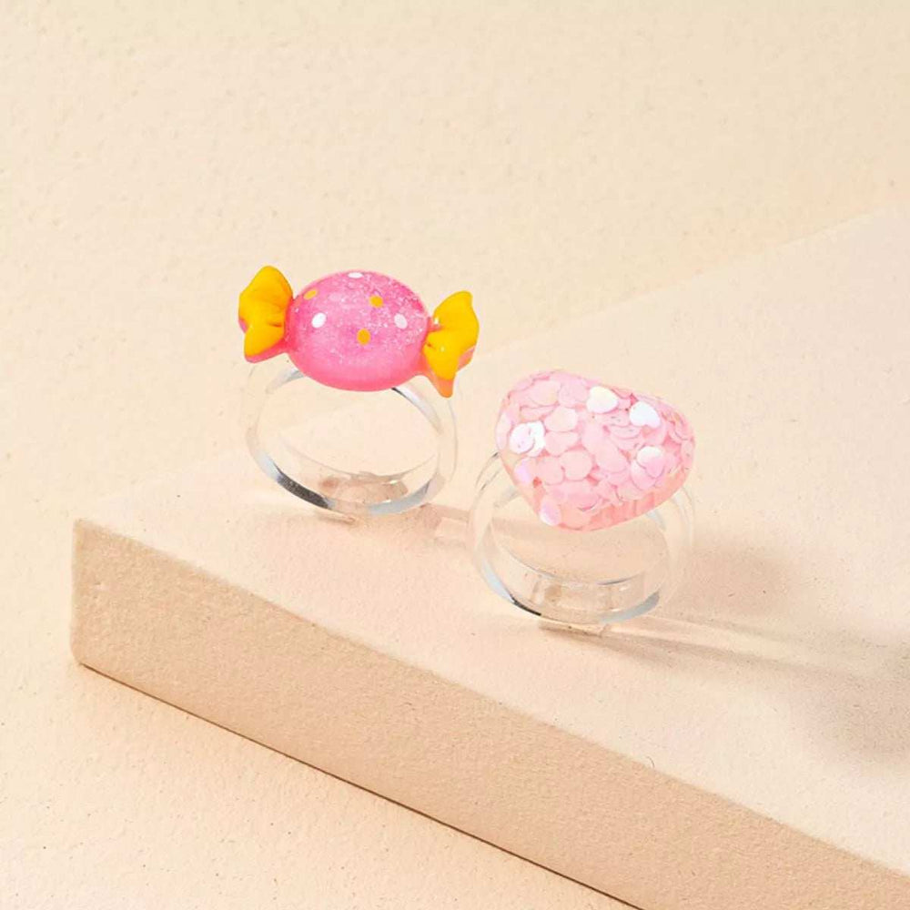 2 Piece Cute Candy Heart Resin Rings - Trendsi - Flyclothing LLC