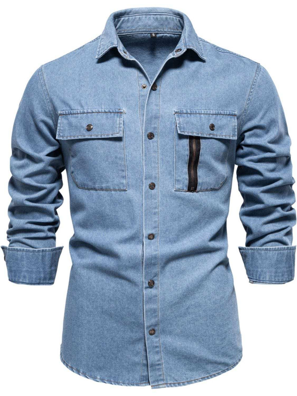 Men's Snap Down Long Sleeve Denim Shirt - Trendsi - Flyclothing LLC
