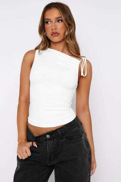 Tied Ruched Solid Color Tank - Trendsi - Flyclothing LLC