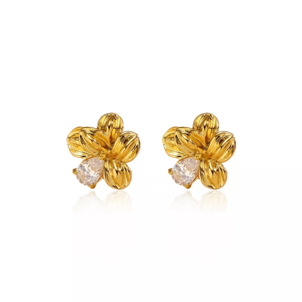 18K Gold-Plated Flower Stud Earrings - Trendsi - Flyclothing LLC