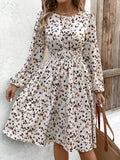 Printed Round Neck Long Sleeve Dress - Trendsi - Flyclothing LLC